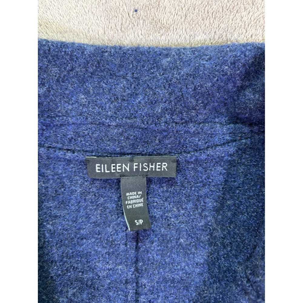 Eileen Fisher Women Blue Wool Notched Lapel Button Front Sweater Coat Size S - Picture 2 of 7